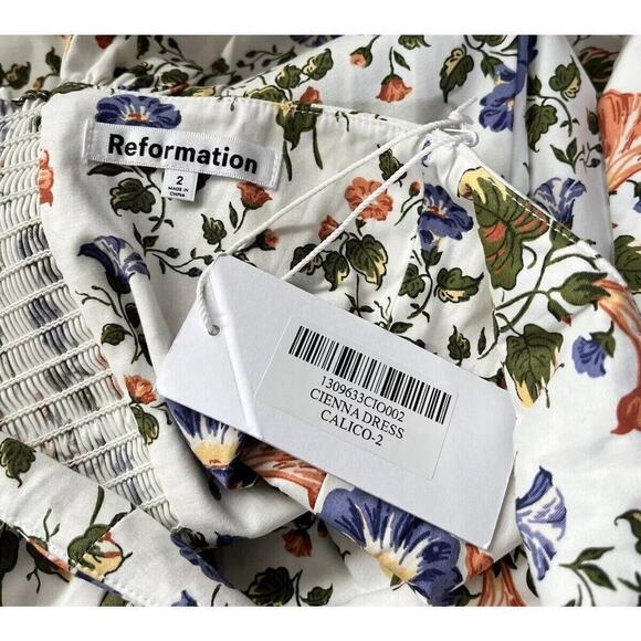 Reformation Cienna Sweetheart Floral Midi Dress Size 2 Calico Trumpet Smocked - Picture 5 of 7